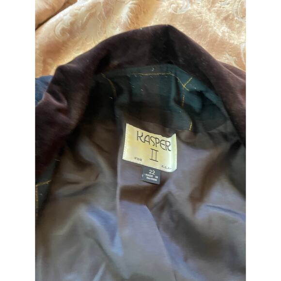 Vintage 90s Plaid Blazer with Velour Collar Size 22 - Picture 5 of 6